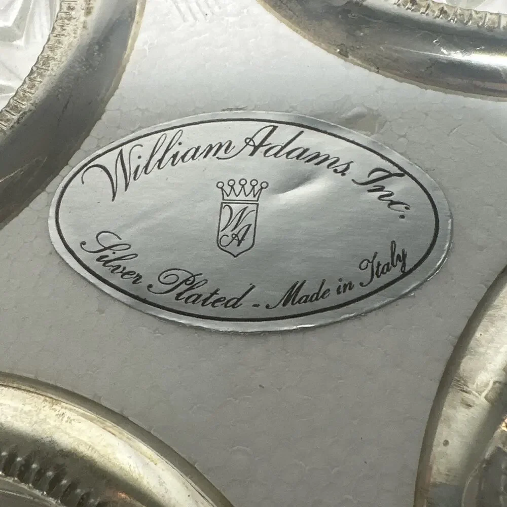 Coasters Boxed Set of 4 William Adams 1960's, Silver Plated, Made in Italy